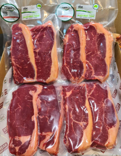 OBE Certified Organic Striploin Steaks for 4