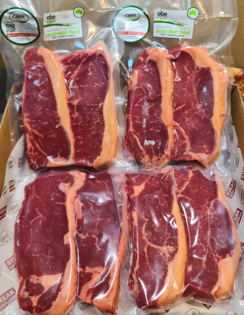 OBE Certified Organic Striploin Steaks for 4
